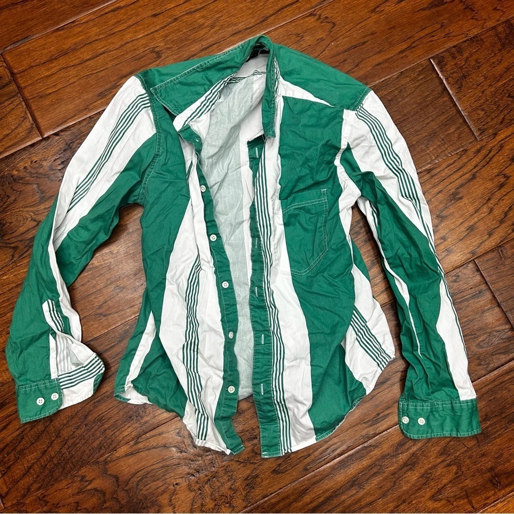 Urban Outfitters Green and‎ White Button Down Shirt